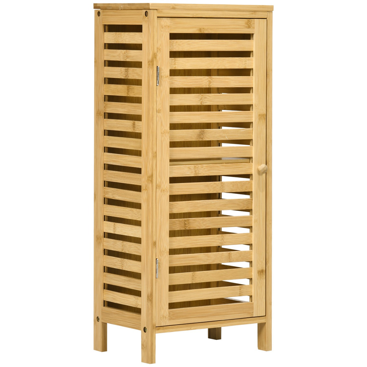 Bathroom cabinet side cabinet with slatted door, 2 compartments, storage, natural, 30x19.9x70cm