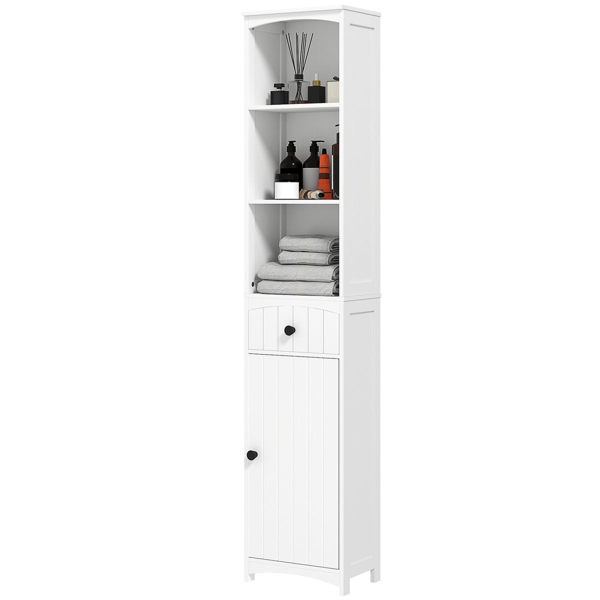 Bathroom cabinet, tall cabinet with 3 shelves, 1 drawer, bathroom cabinet, bathroom shelf, bathroom cabinet, bathroom furniture, white, 34x24x170.5cm