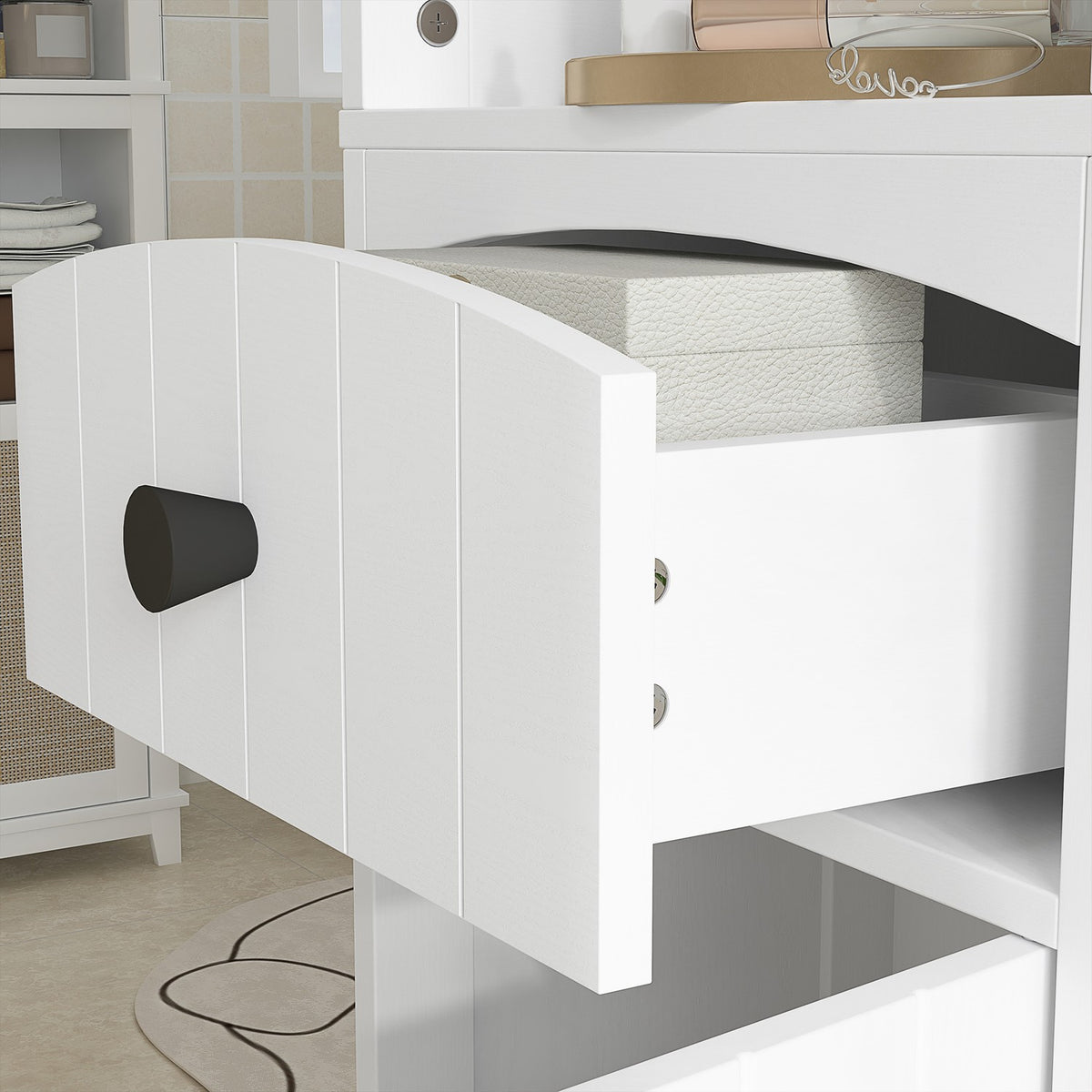 Bathroom cabinet, tall cabinet with 3 shelves, 1 drawer, bathroom cabinet, bathroom shelf, bathroom cabinet, bathroom furniture, white, 34x24x170.5cm