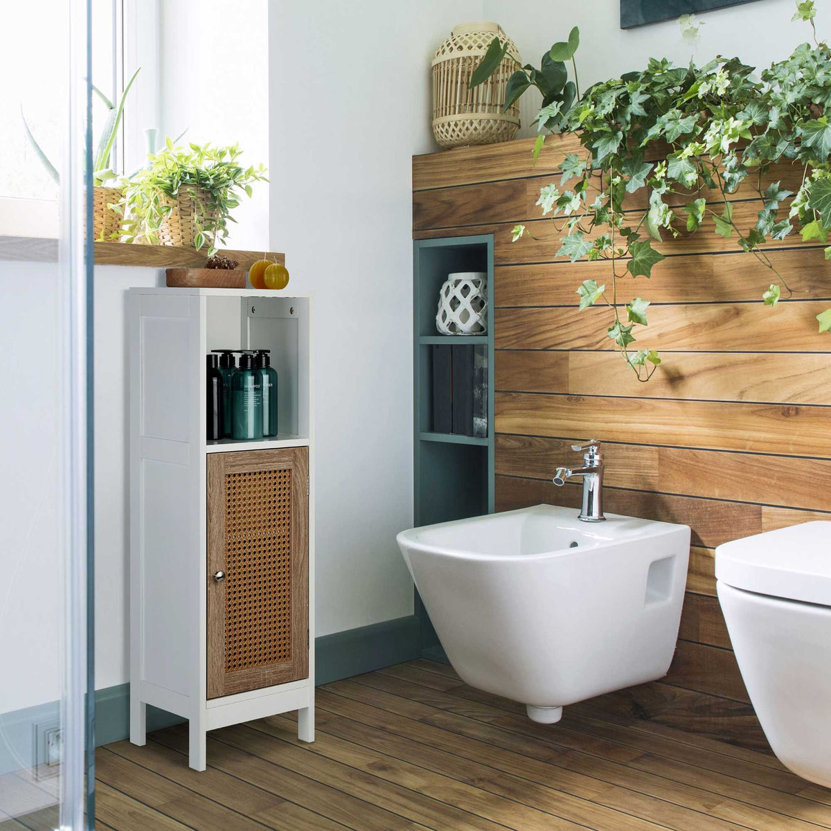 Bathroom cabinet with rattan door