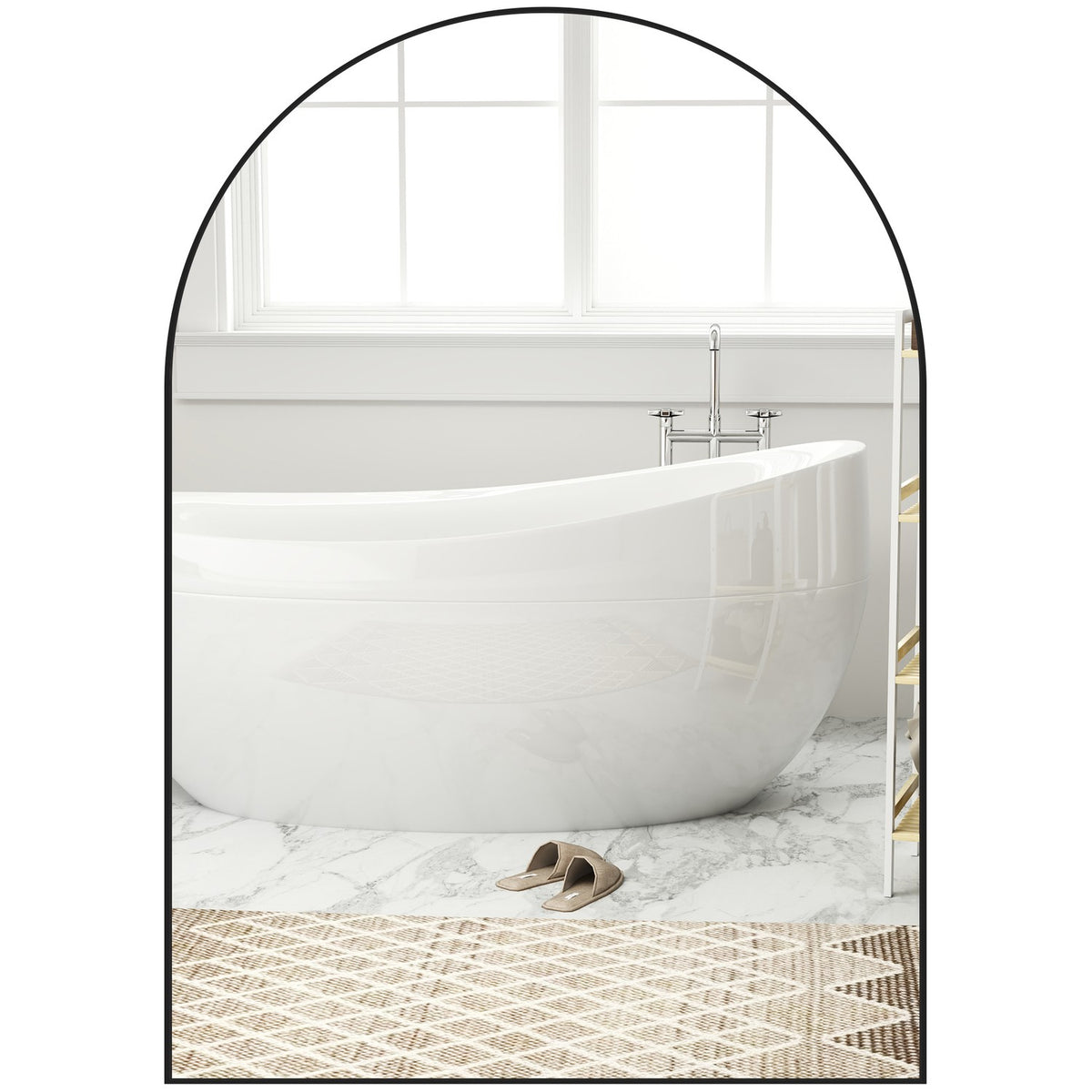 Bathroom mirror 50 x 70 cm mirror with shatterproof film, bathroom mirror with aluminum frame, wall mirror for bathroom, bedroom, black