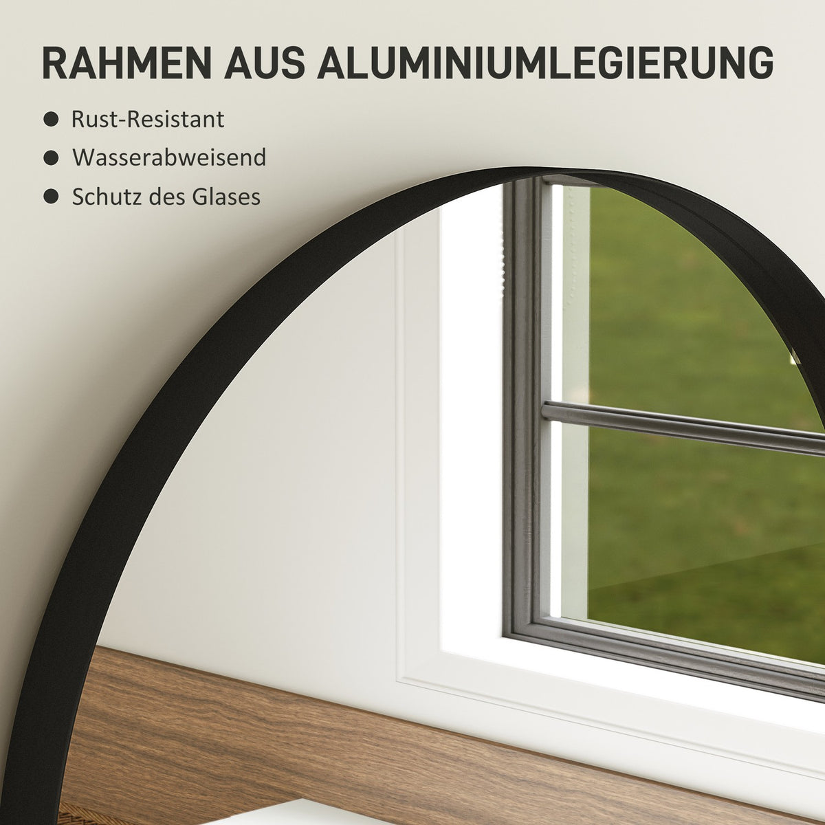 Bathroom mirror 50 x 70 cm mirror with shatterproof film, bathroom mirror with aluminum frame, wall mirror for bathroom, bedroom, black