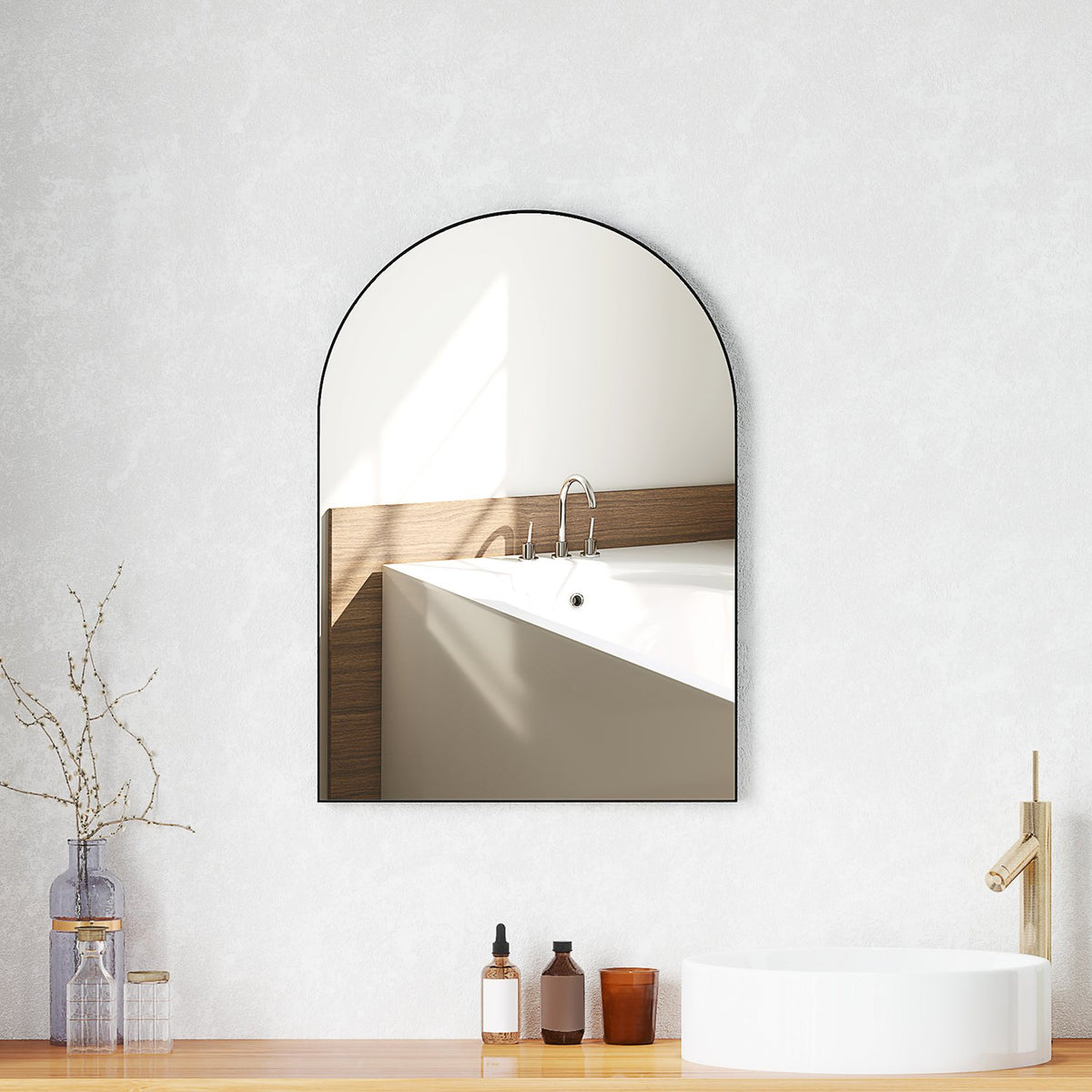 Bathroom mirror 50 x 70 cm mirror with shatterproof film, bathroom mirror with aluminum frame, wall mirror for bathroom, bedroom, black