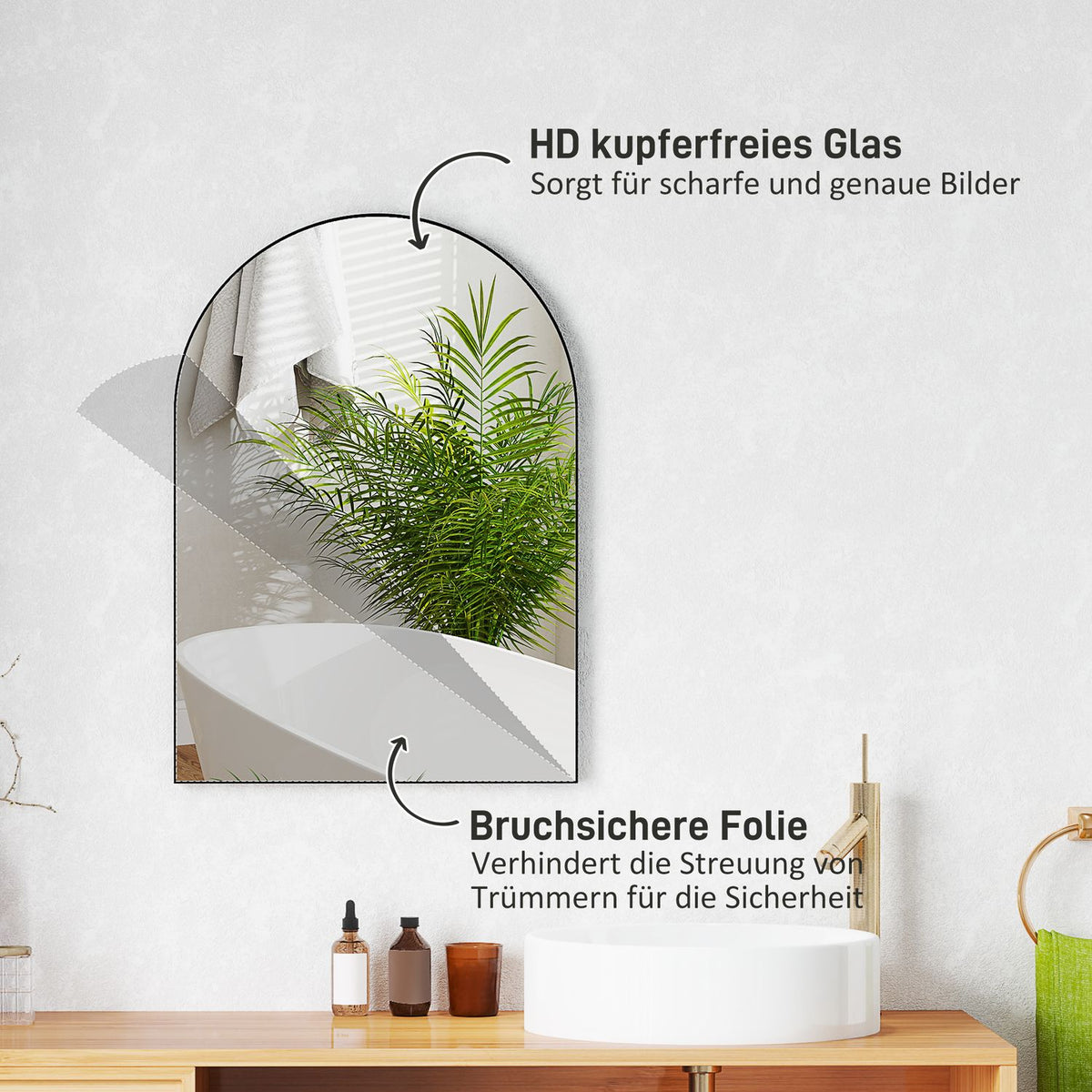 Bathroom mirror 50 x 70 cm mirror with shatterproof film, bathroom mirror with aluminum frame, wall mirror for bathroom, bedroom, black