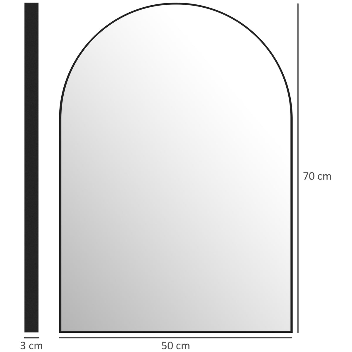 Bathroom mirror 50 x 70 cm mirror with shatterproof film, bathroom mirror with aluminum frame, wall mirror for bathroom, bedroom, black