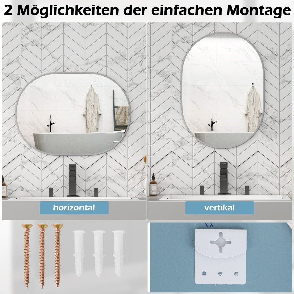 Bathroom mirror 70 x 50 cm large cosmetic mirror with shatterproof film black