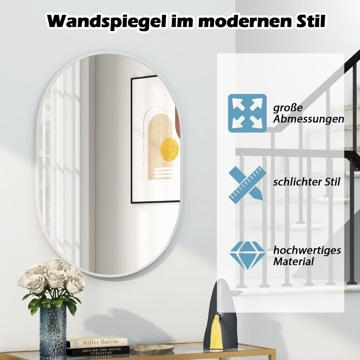 Bathroom mirror 70 x 50 cm large cosmetic mirror with shatterproof film black