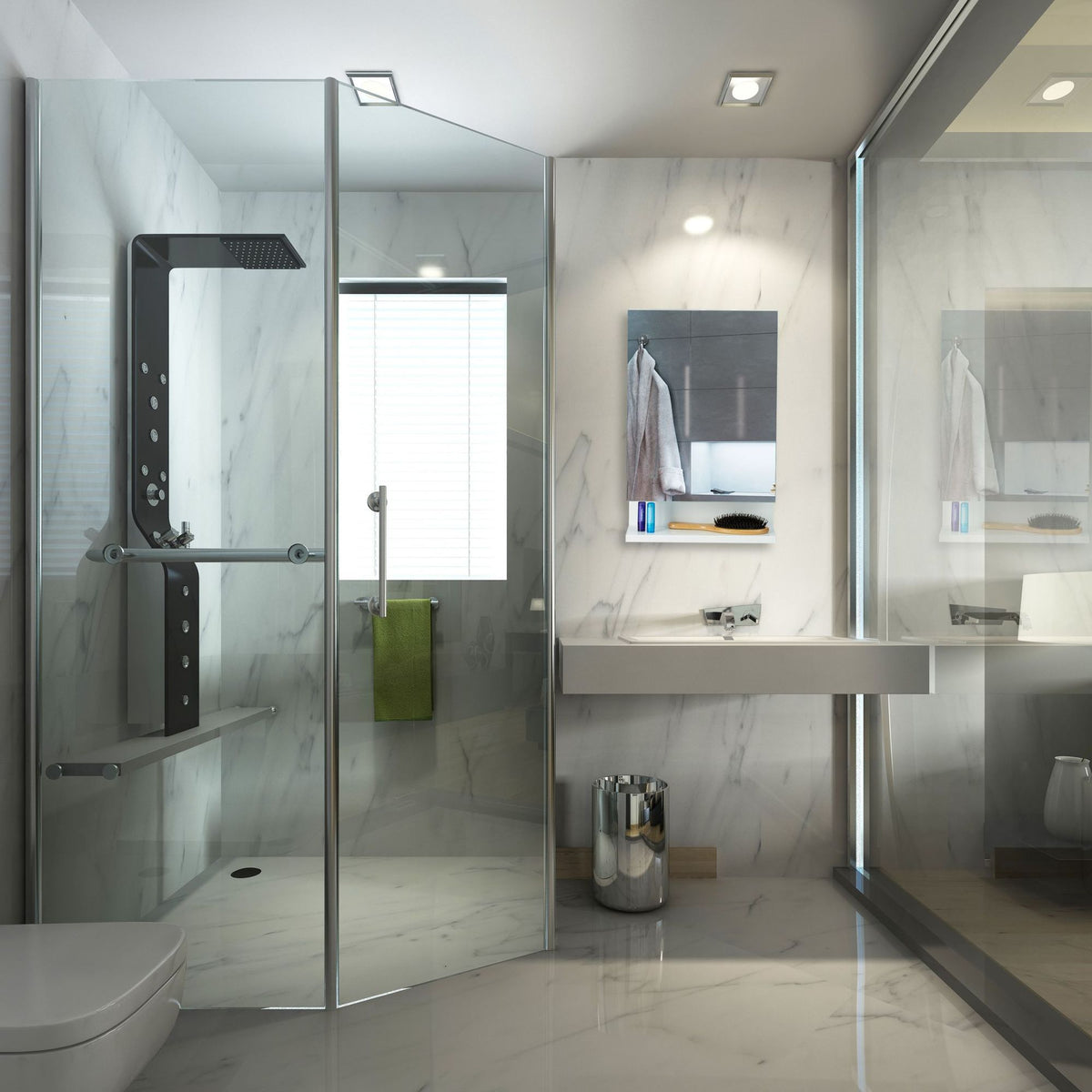 Bathroom mirror cabinet with outlet