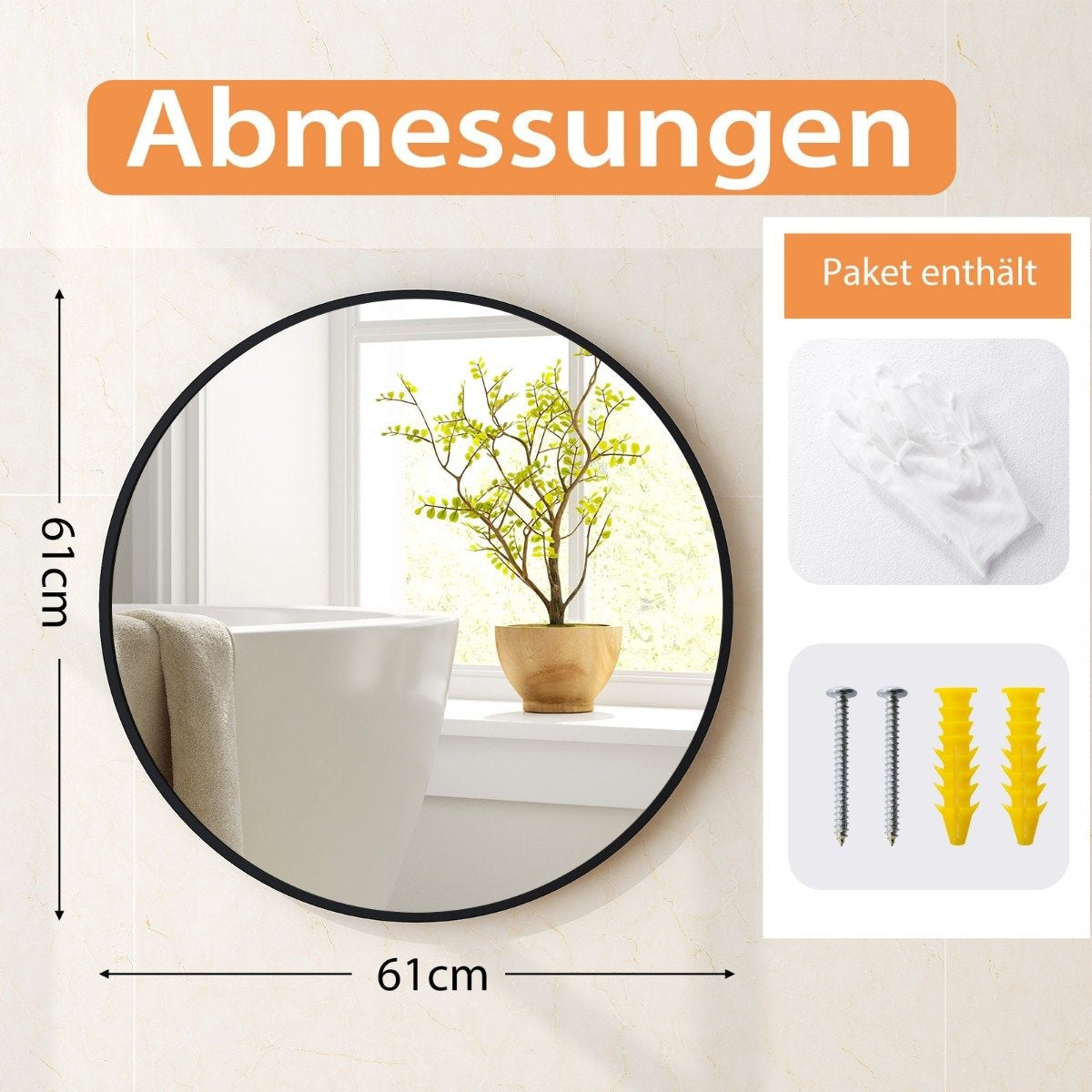 Bathroom mirror hanging mirror explosion-proof wall mirror bathroom mirror for bathroom round 61 x 61 x 2.5 cm