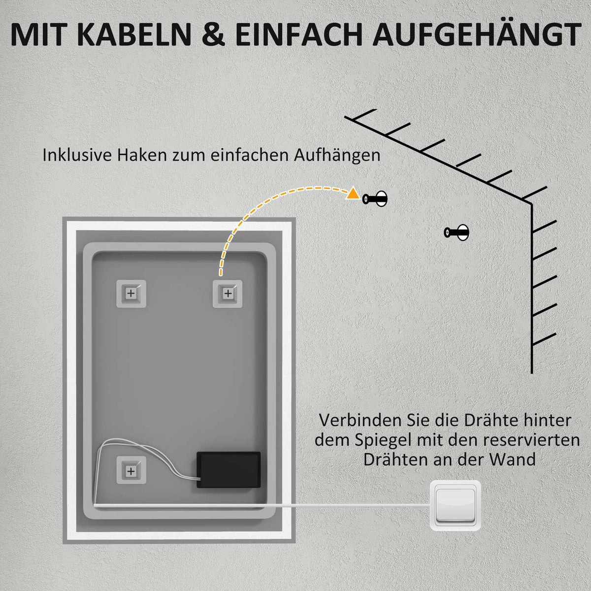 Bathroom mirror, wall mirror, LED, touch switch, white