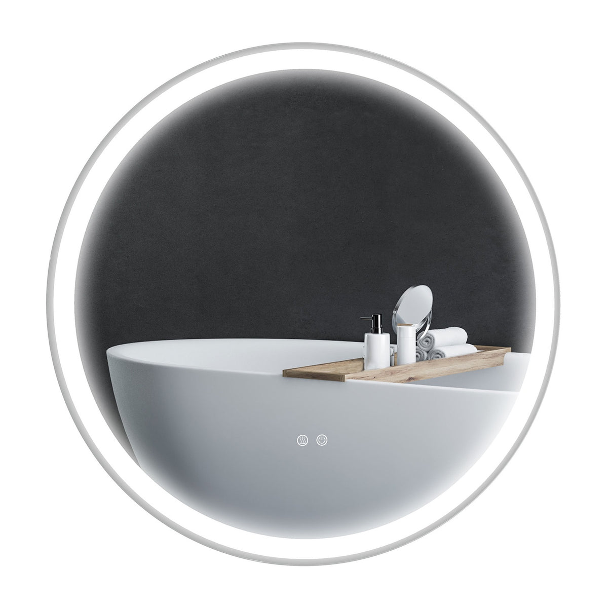 Bathroom mirror with LED lighting, Ø 60 cm Illuminated mirror with touch function, memory function, anti-fog with aluminum frame