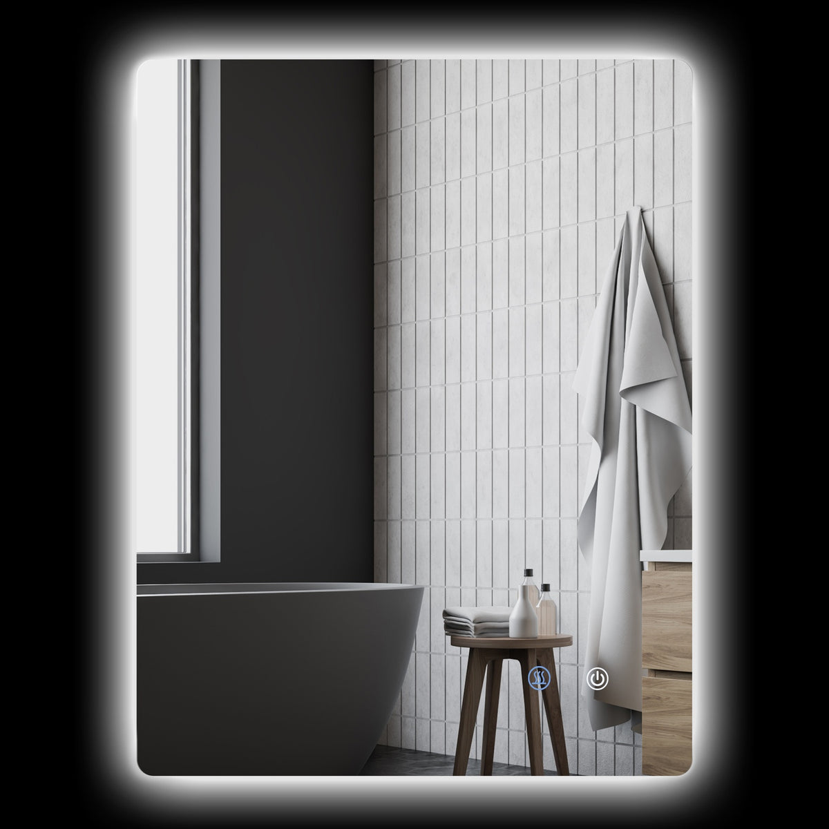 Bathroom mirror with lighting 70 x 50 cm, IP44 wall mirror with 3 light colors, touch switch & anti-fog, with memory function