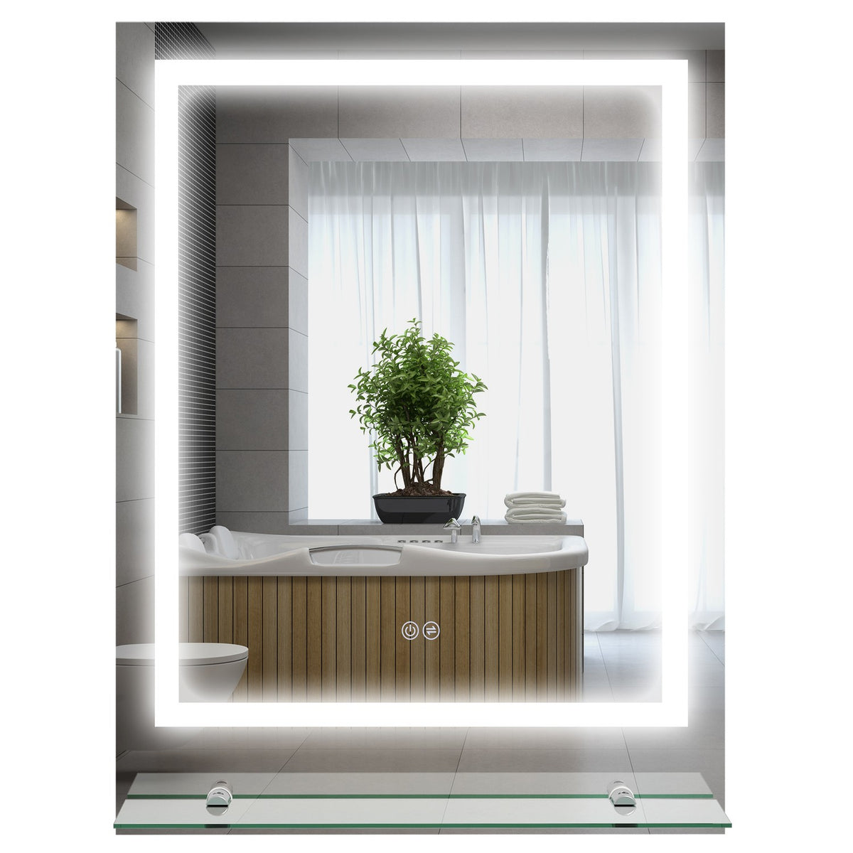 Bathroom mirror with lighting, wall mirror with 3 light colors, IP44 light mirror with touch switch, memory function, bathroom mirror with anti-fog, 70 x 50 cm