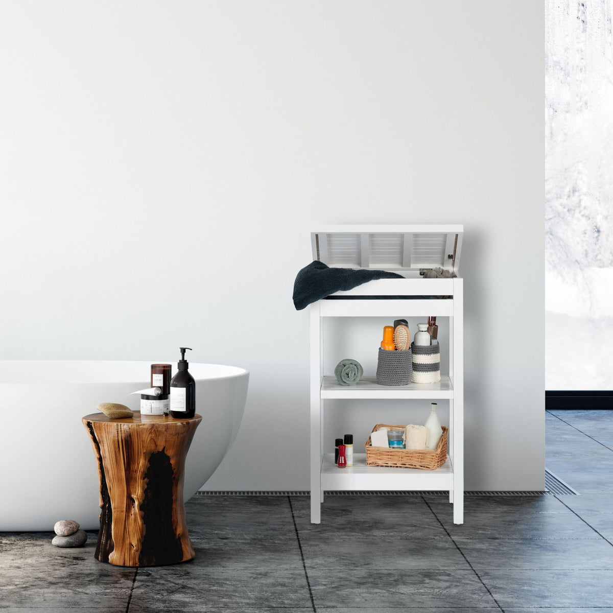 Bathroom shelf bamboo white