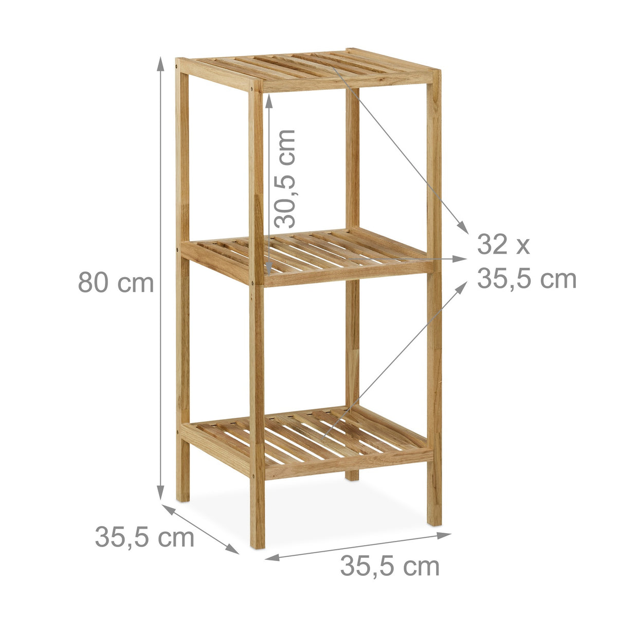 Bathroom shelf in walnut with open shelves