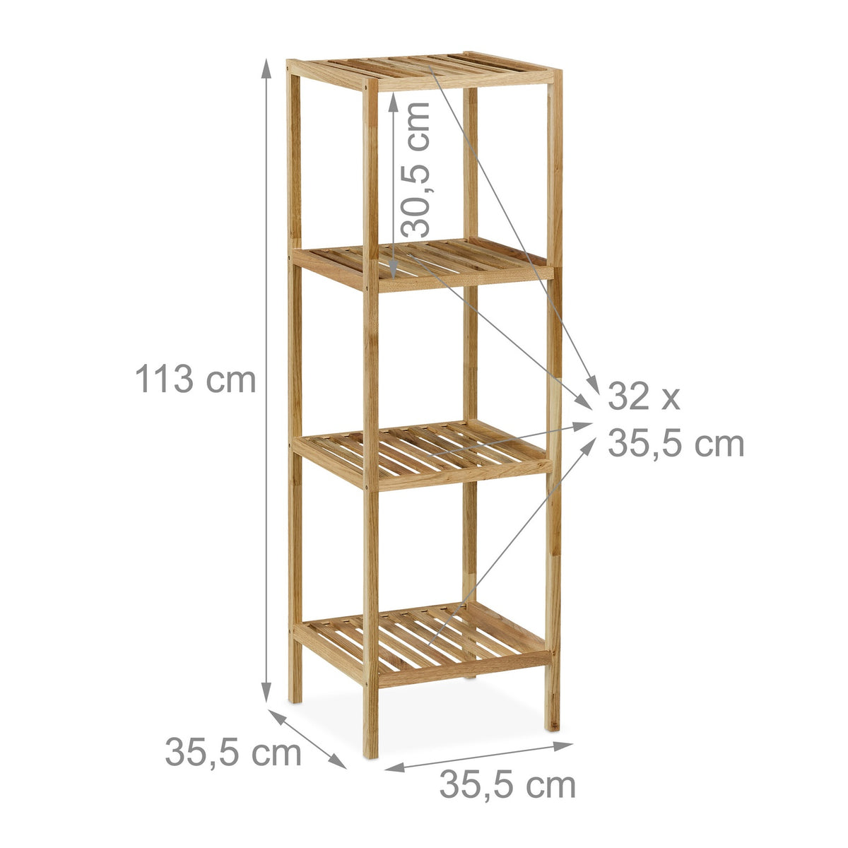 Bathroom shelf in walnut with open shelves