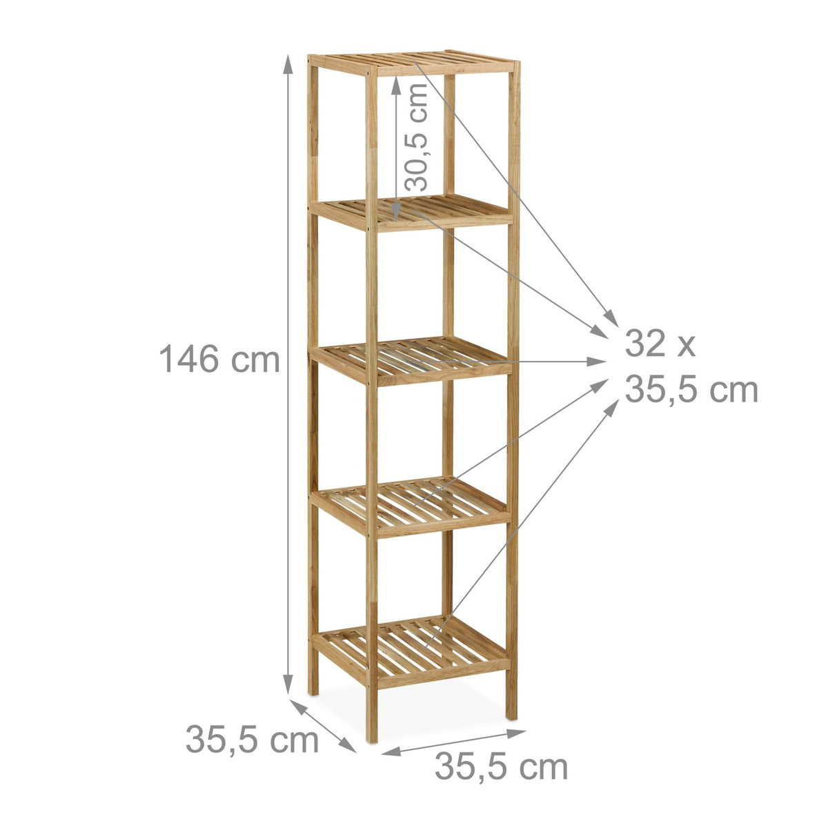 Bathroom shelf in walnut with open shelves