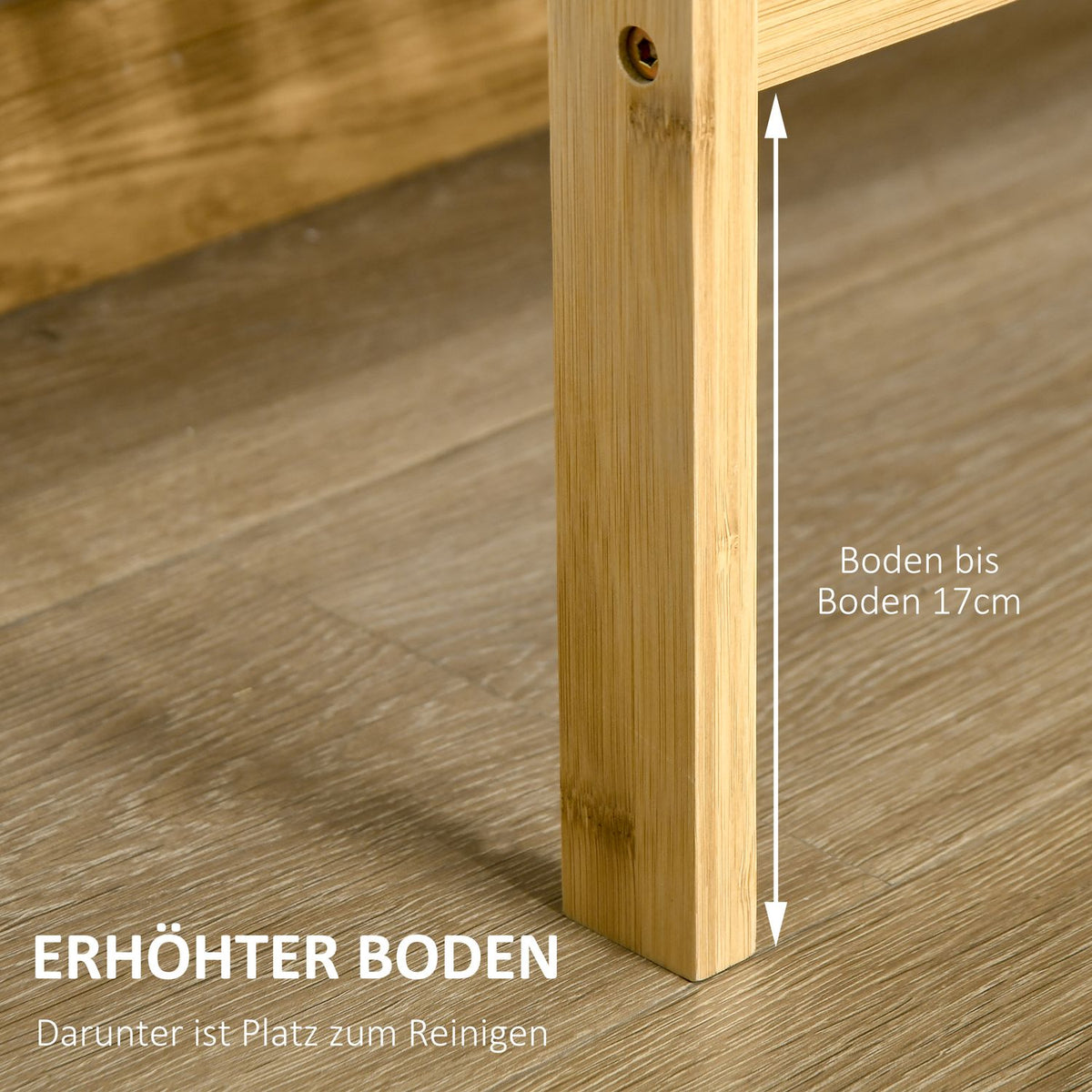 Bathroom shelf, standing shelf with 3 levels, bamboo shelf, kitchen shelf, for bathroom, kitchen, living room, hallway, natural, 62 x 33 x 80 cm