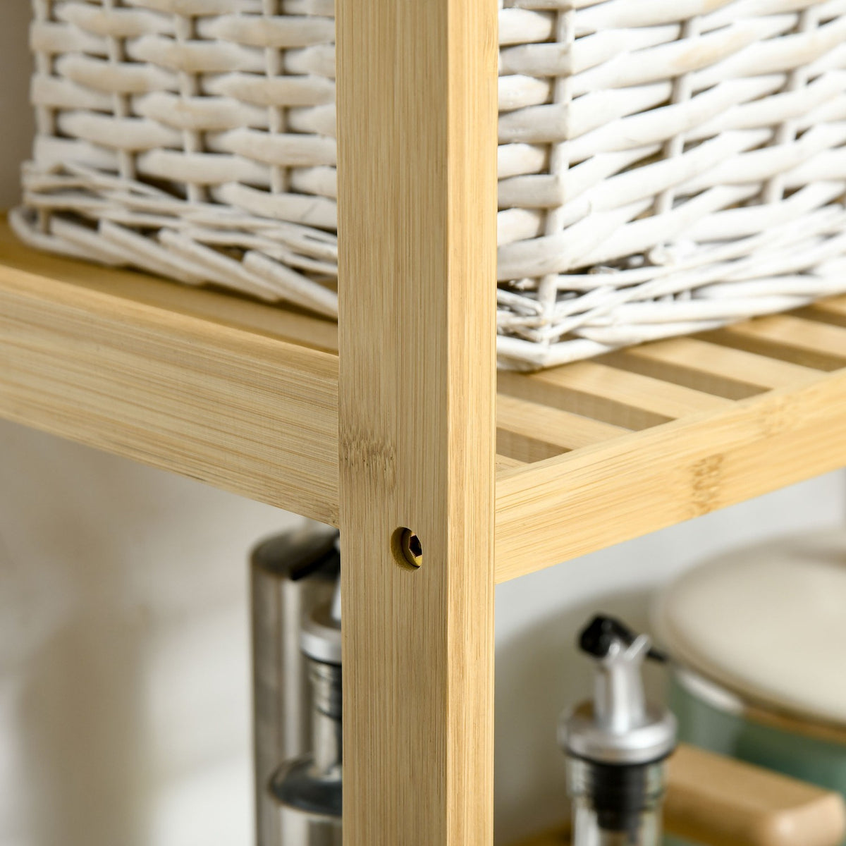 Bathroom shelf, standing shelf with 3 levels, bamboo shelf, kitchen shelf, for bathroom, kitchen, living room, hallway, natural, 62 x 33 x 80 cm