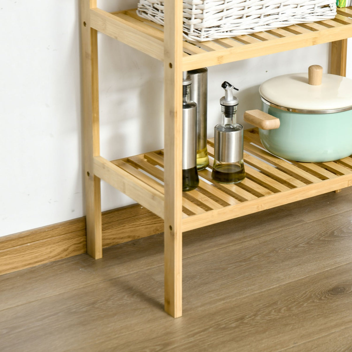 Bathroom shelf, standing shelf with 3 levels, bamboo shelf, kitchen shelf, for bathroom, kitchen, living room, hallway, natural, 62 x 33 x 80 cm