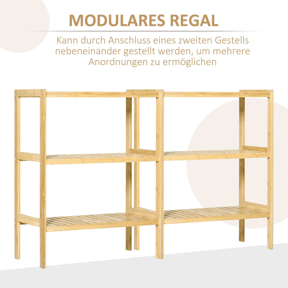 Bathroom shelf, standing shelf with 3 levels, bamboo shelf, kitchen shelf, for bathroom, kitchen, living room, hallway, natural, 62 x 33 x 80 cm