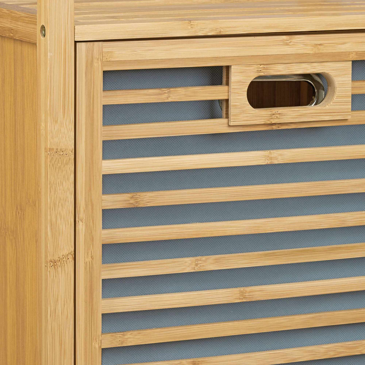 Bathroom shelf with bamboo laundry basket