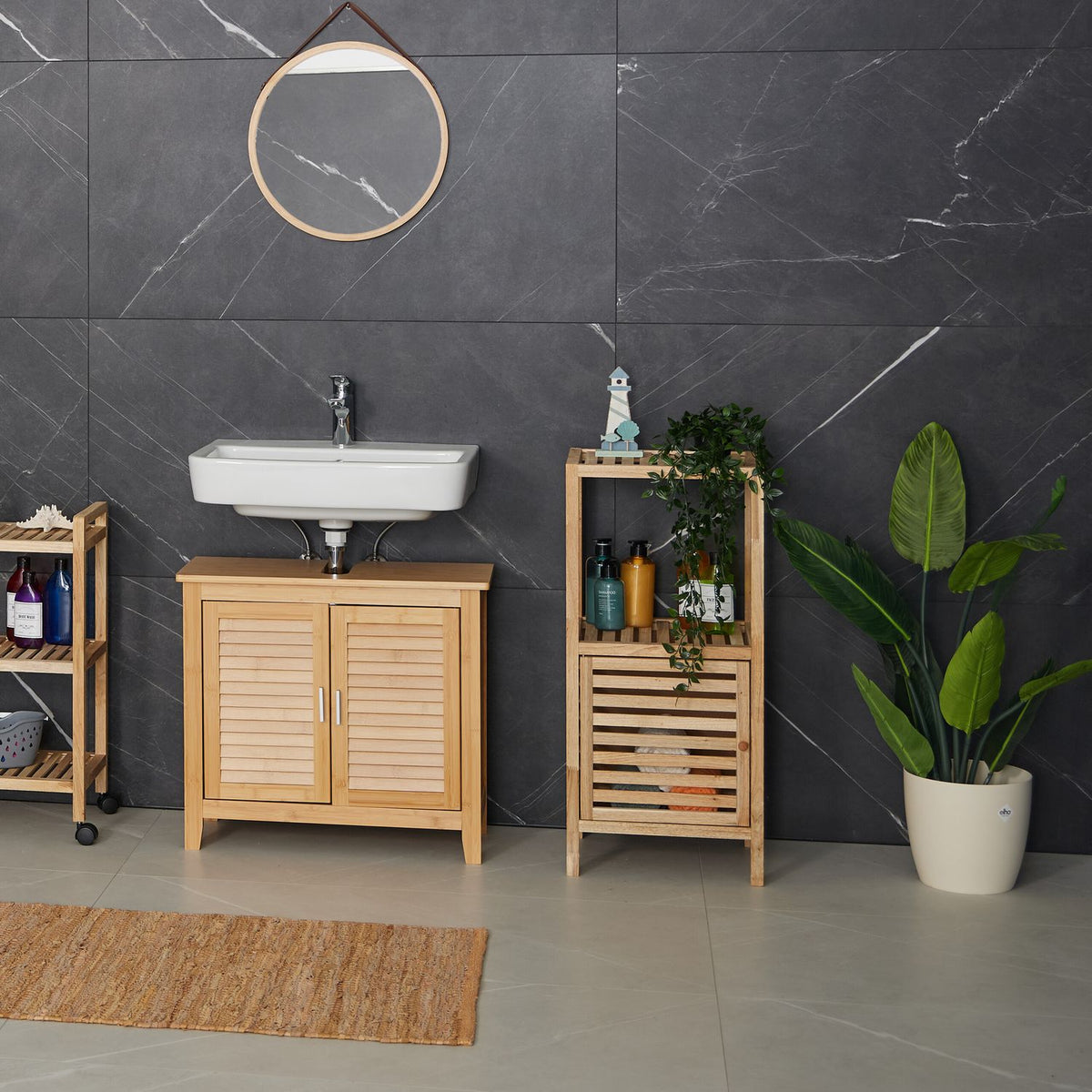 Bathroom shelf with door and 2 compartments
