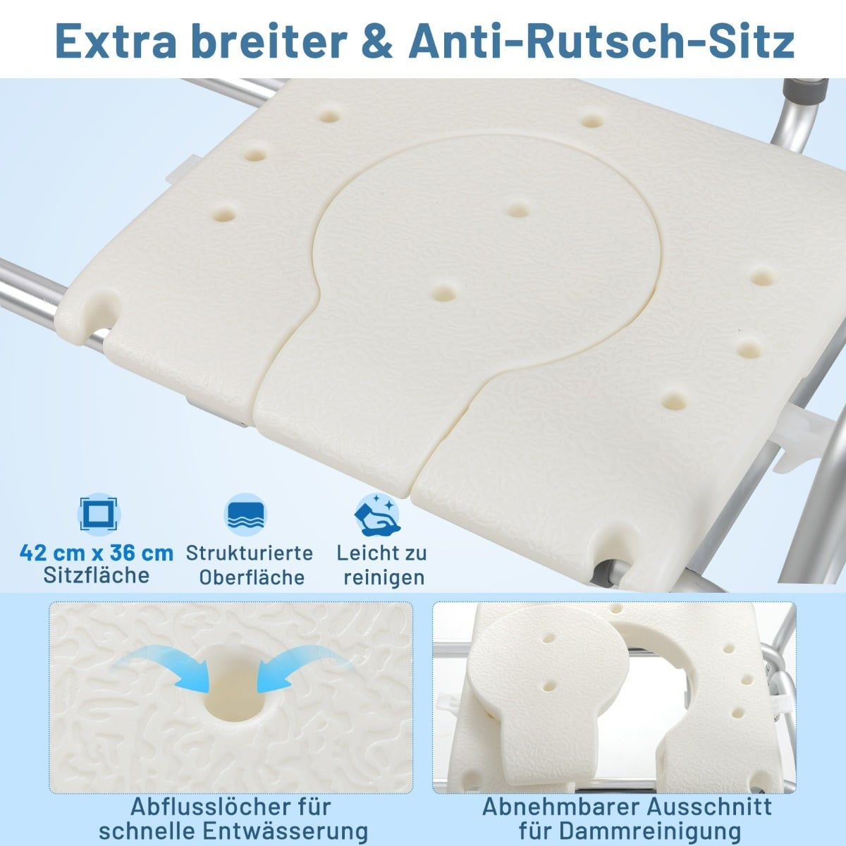 Bathtub Transfer Bench, Adjustable Height, Wide Seat, Safety Belt