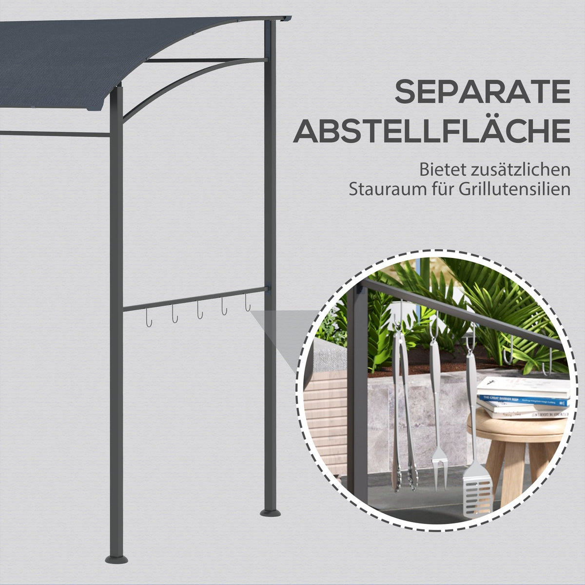 Bbq Gazebo Grill Canopy Rain Cover Uv Resistant Waterproof With Hooks Steel Frame Polyester Gray 215 X 150 X 174/220 Cm