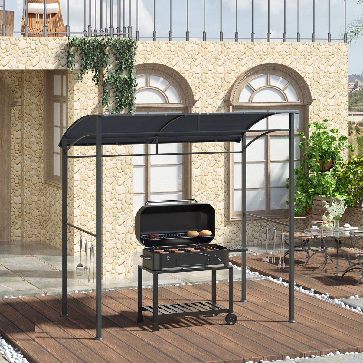 Bbq Gazebo Grill Canopy Rain Cover Uv Resistant Waterproof With Hooks Steel Frame Polyester Gray 215 X 150 X 174/220 Cm