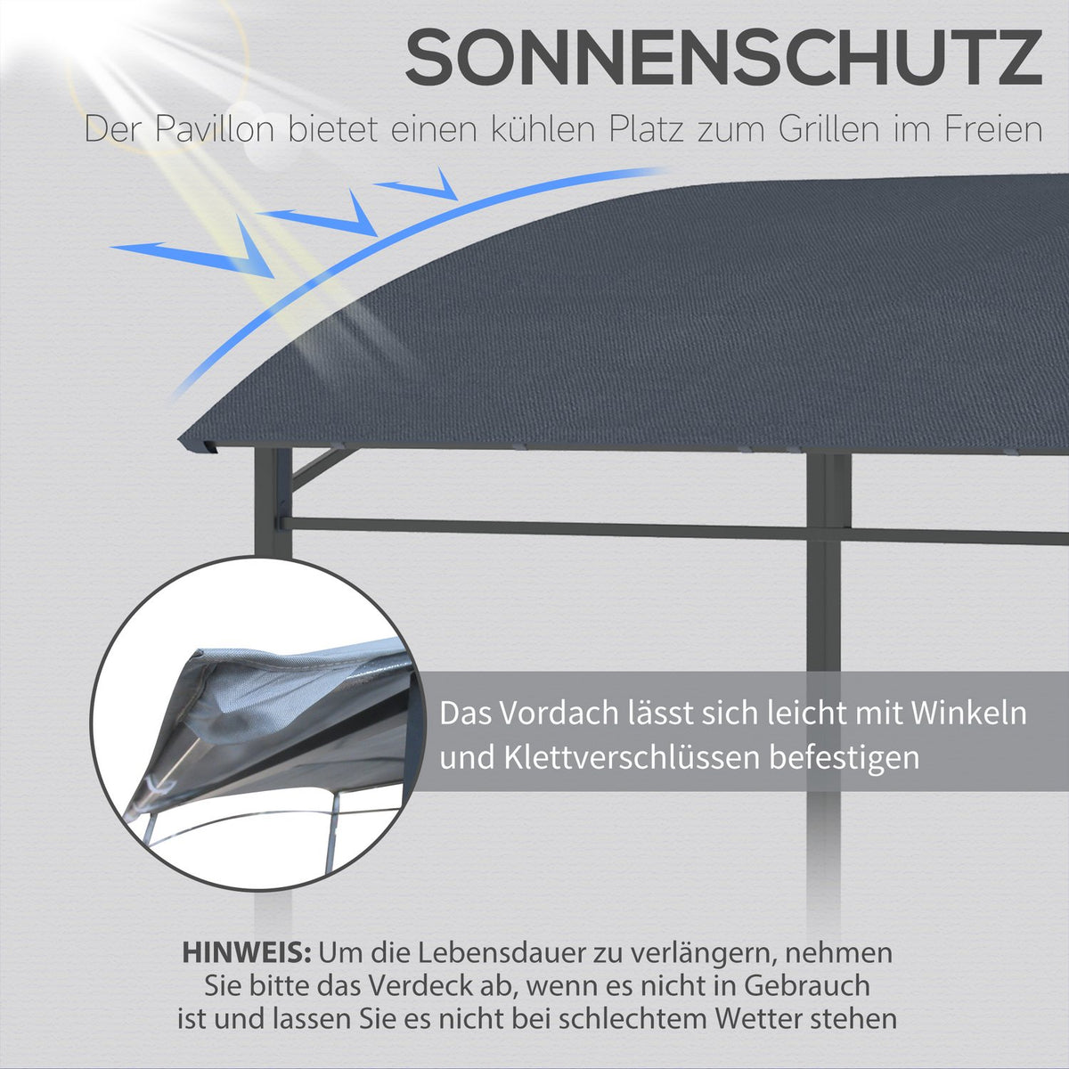 Bbq Gazebo Grill Canopy Rain Cover Uv Resistant Waterproof With Hooks Steel Frame Polyester Gray 215 X 150 X 174/220 Cm
