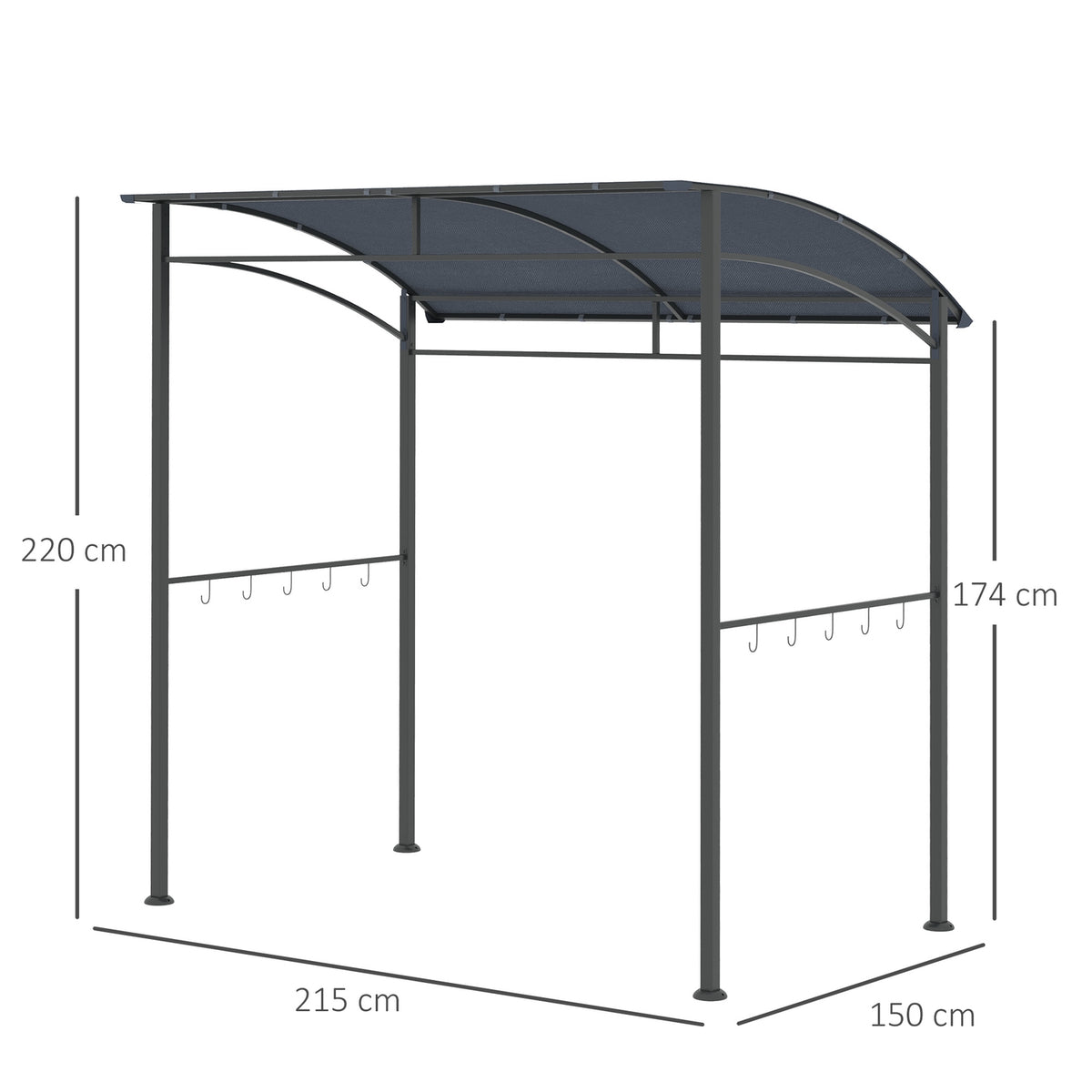 Bbq Gazebo Grill Canopy Rain Cover Uv Resistant Waterproof With Hooks Steel Frame Polyester Gray 215 X 150 X 174/220 Cm