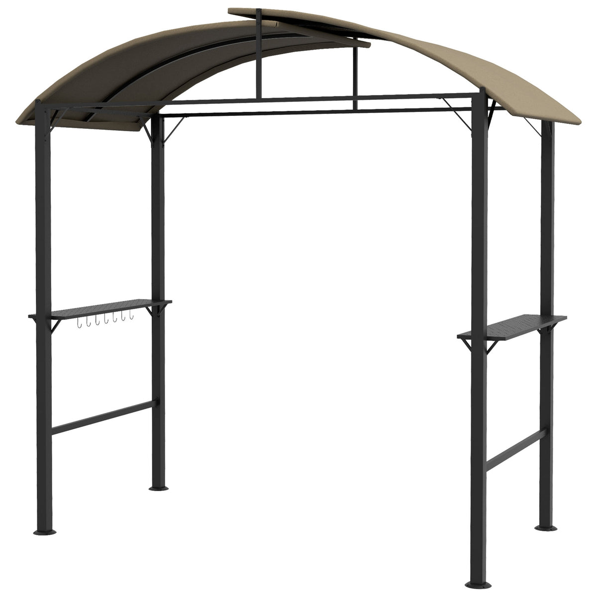 Bbq Grill Pavilion 1.1 X 2.3M Weatherproof Garden Gazebo With Polyester Roof, Side Shelves, For Grills Up To 100 Cm, Steel, Khaki