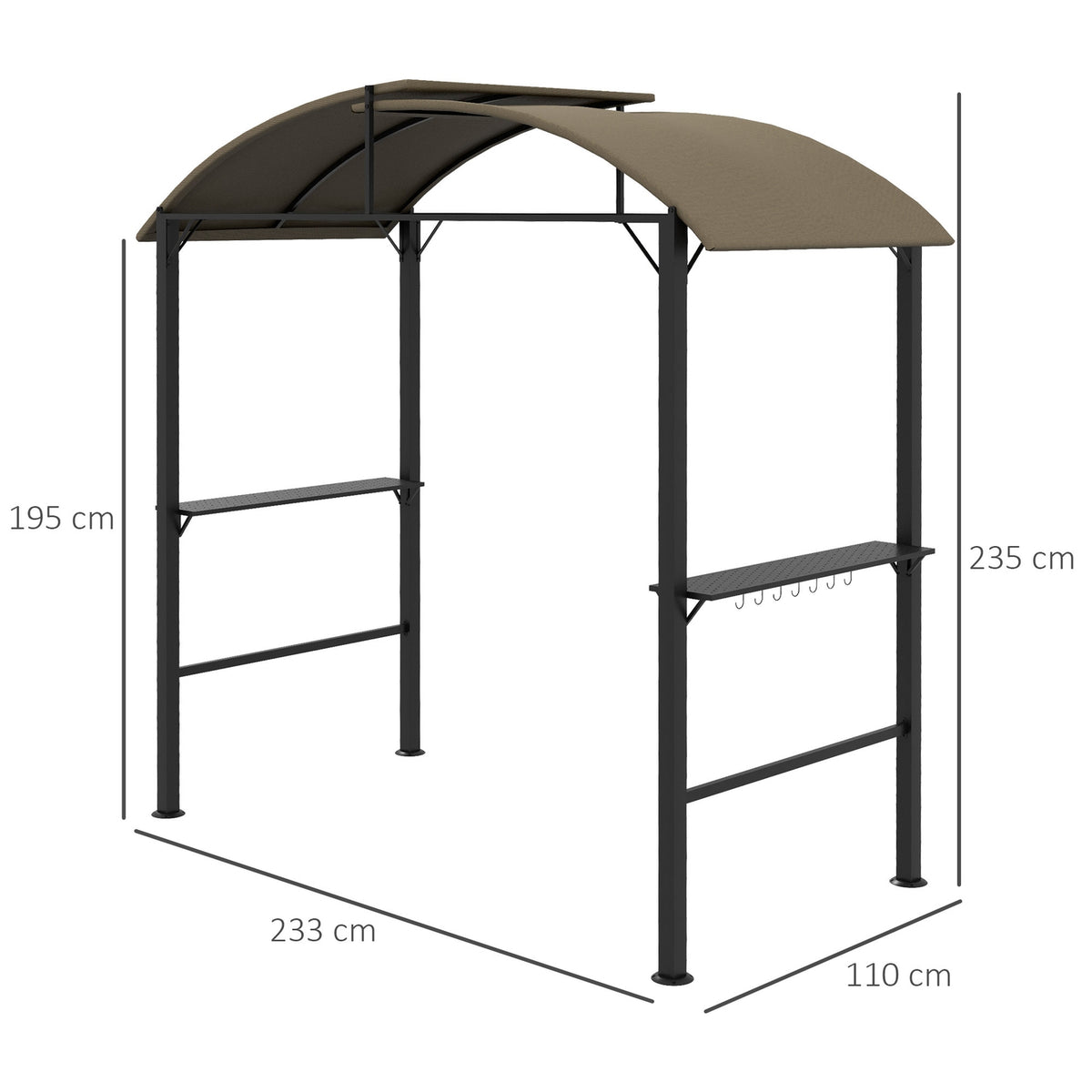 Bbq Grill Pavilion 1.1 X 2.3M Weatherproof Garden Gazebo With Polyester Roof, Side Shelves, For Grills Up To 100 Cm, Steel, Khaki