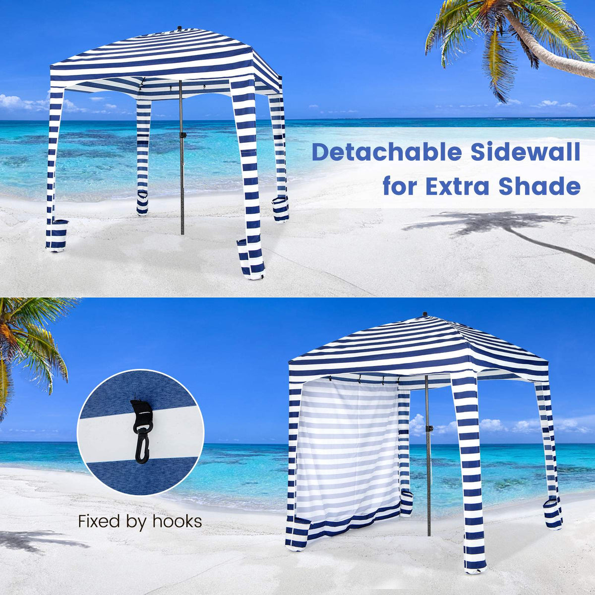 Beach Cabana Tent 6x6 Ft, Detachable Sidewall, Bag