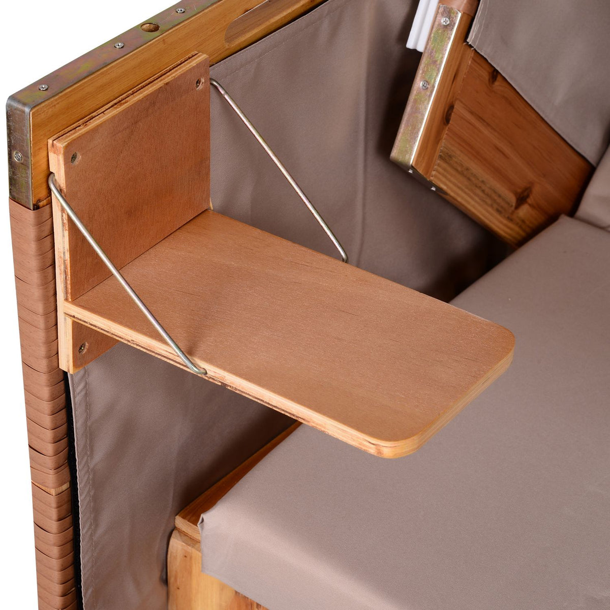 Beach Chair With Stool And Folding Table, Full Lounger, Garden Lounger, Drink Holders, Pe Rattan, Beige, 118 X 79 X 160 Cm