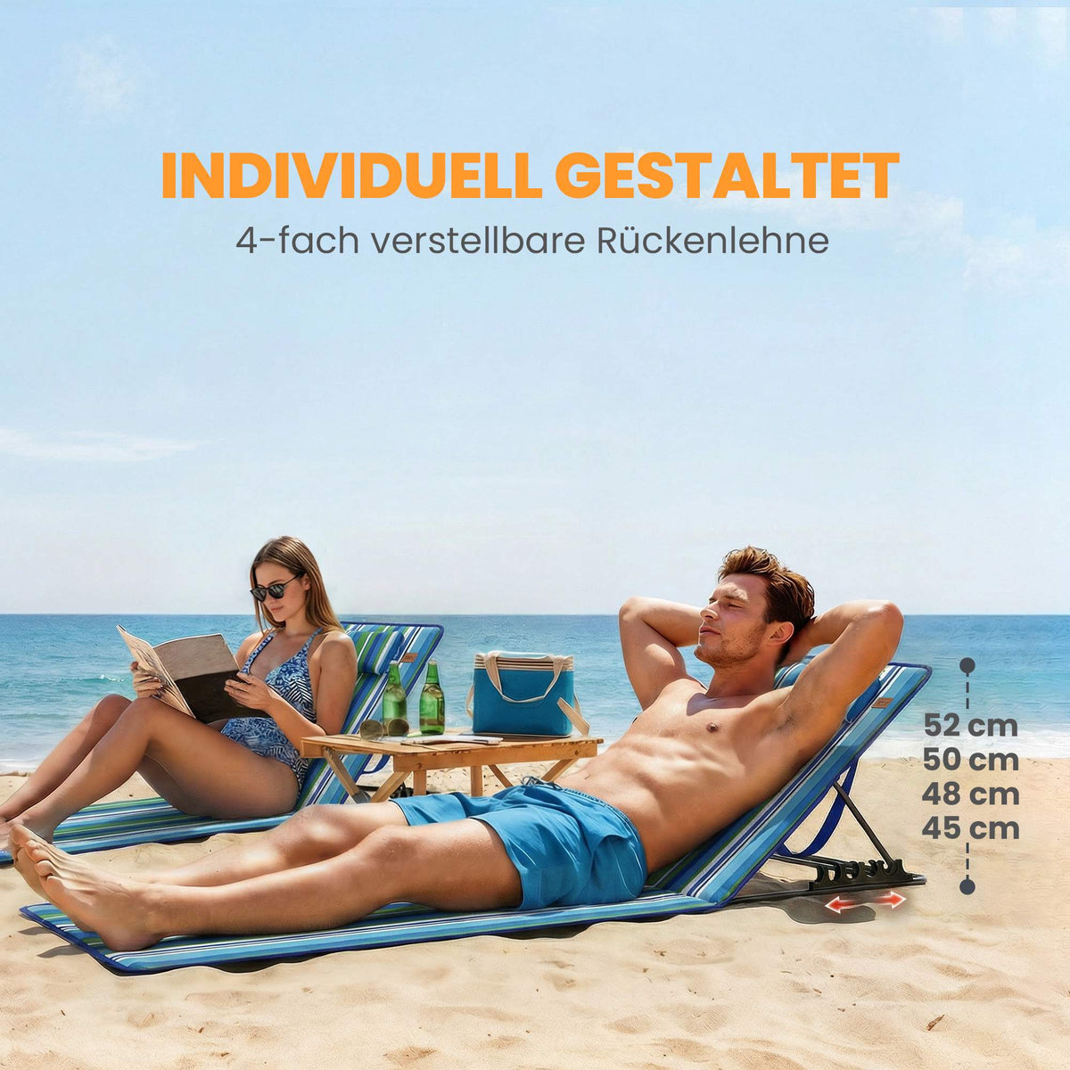 Beach Lounger Set of 2 with Adjustable Backrest and Pillow