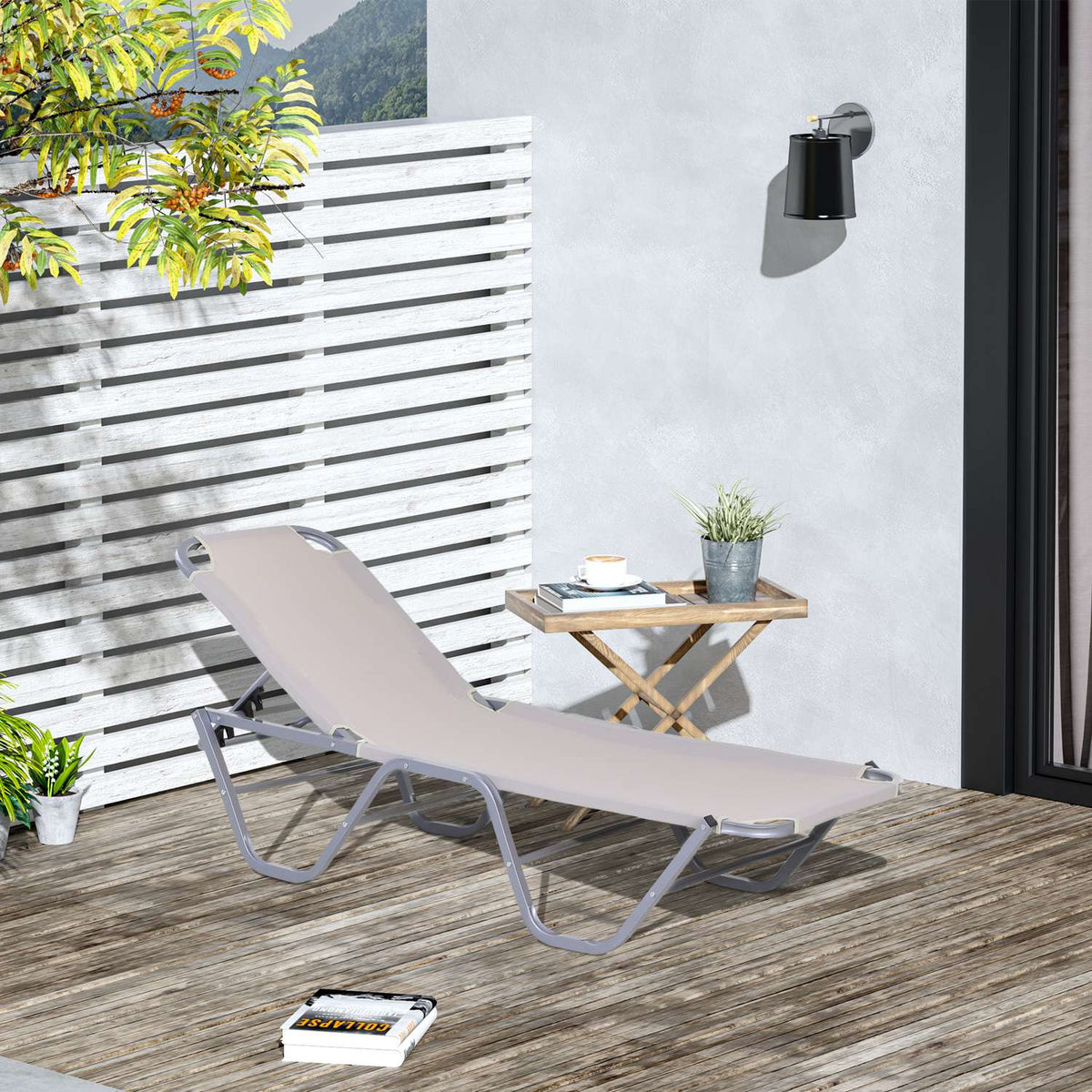 Beach Lounger Sun Lounger 5-Way Adjustable Aluminum Textline Beige 163X58.5X91Cm