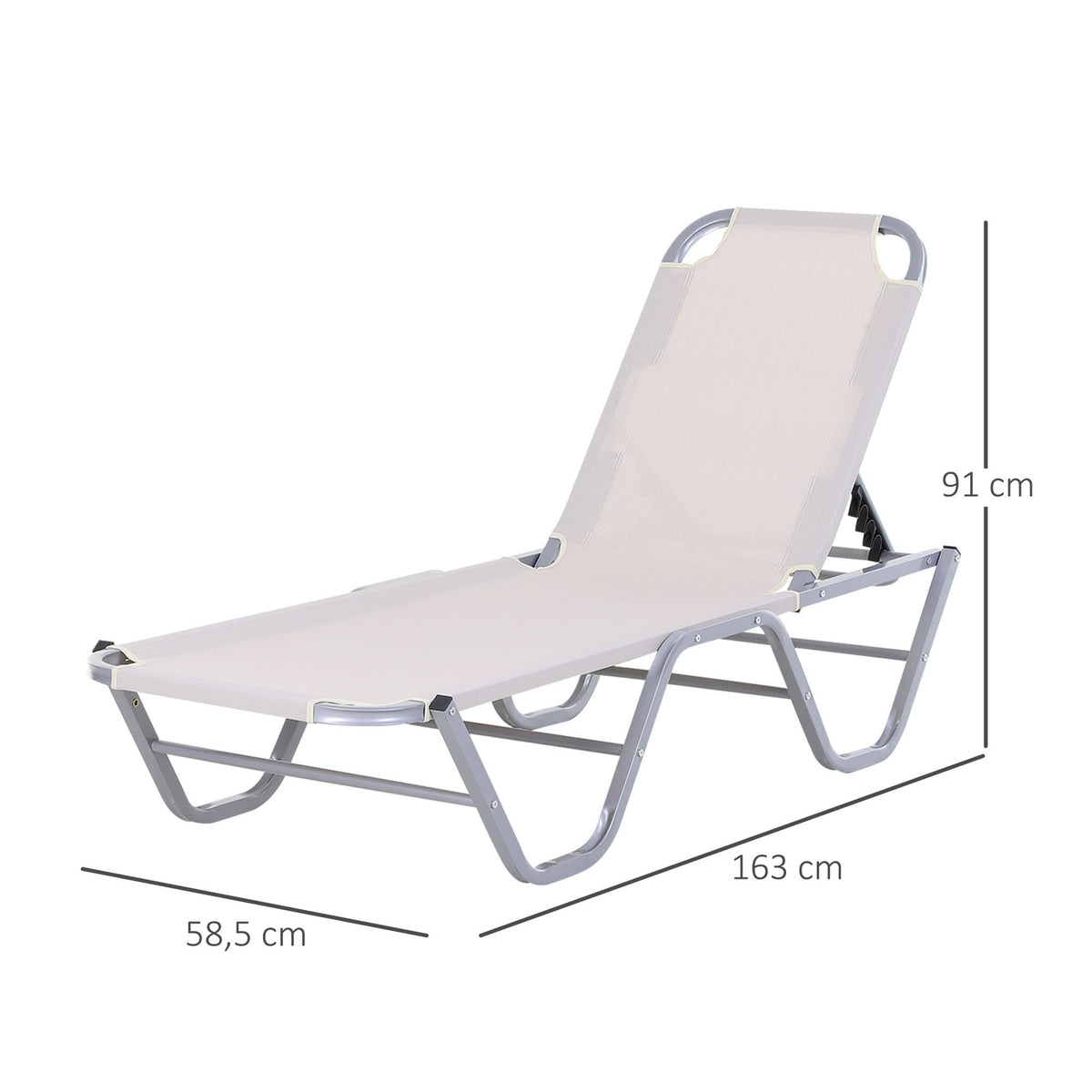 Beach Lounger Sun Lounger 5-Way Adjustable Aluminum Textline Beige 163X58.5X91Cm