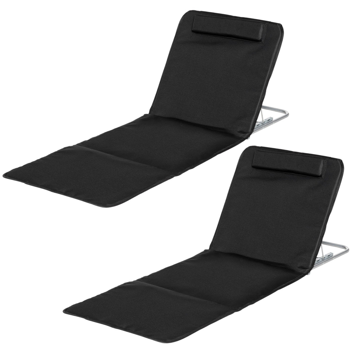 Beach Mat, Set Of 2 Foldable Beach Mattress, 5 Level Height Adjustable Beach Lounger With Carry Bag, Steel, Black, 134 X 48 X 33-43 Cm