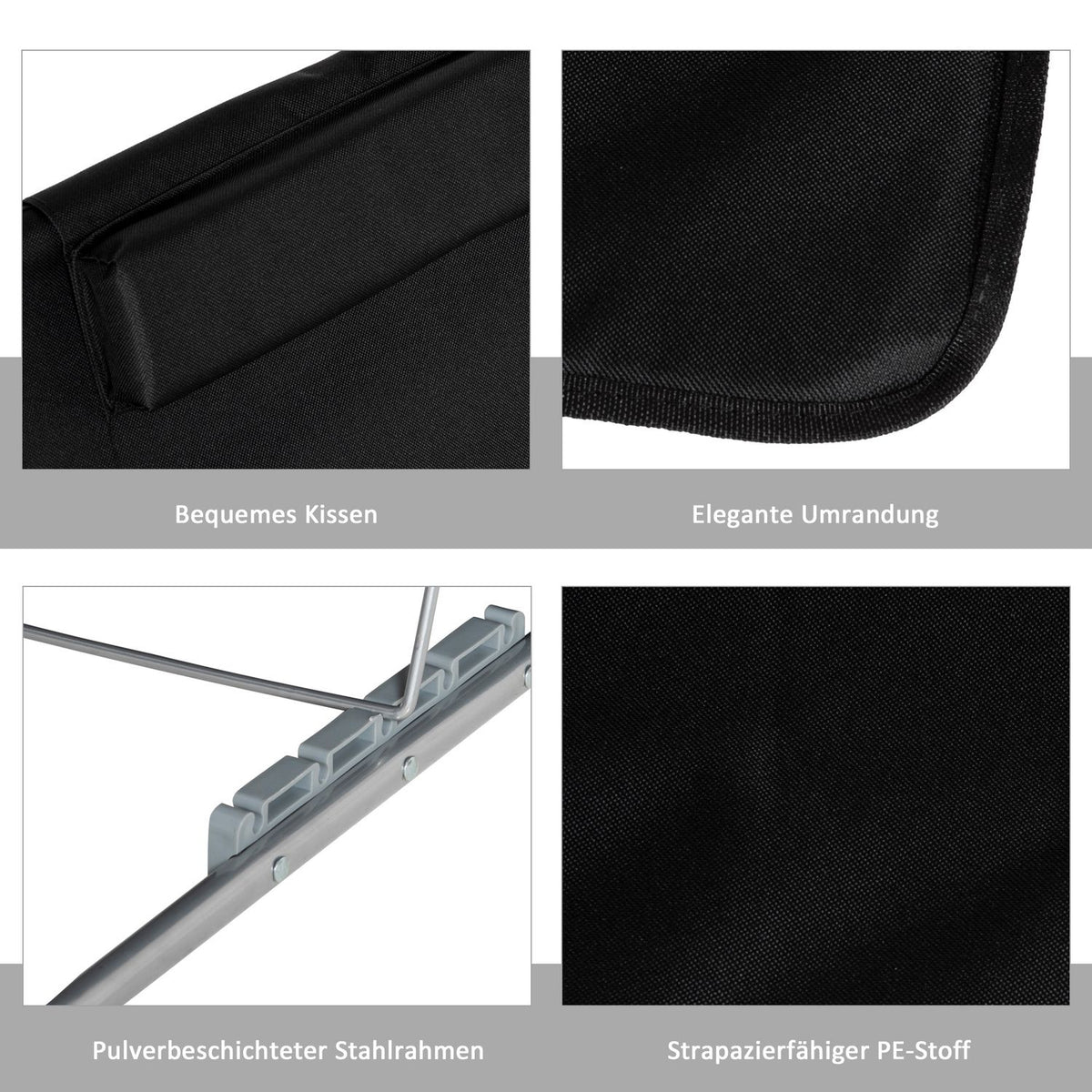 Beach Mat, Set Of 2 Foldable Beach Mattress, 5 Level Height Adjustable Beach Lounger With Carry Bag, Steel, Black, 134 X 48 X 33-43 Cm