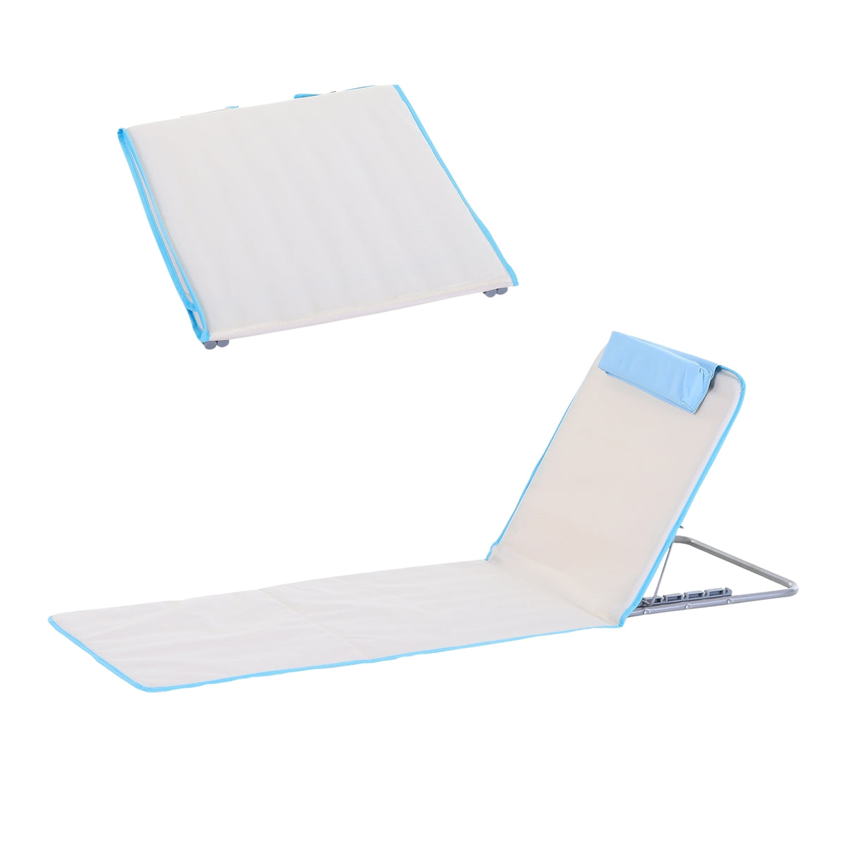 Beach Mattress Set Of 2 Foldable 5-Way Height Adjustable Steel Beige 134X48X33-43Cm