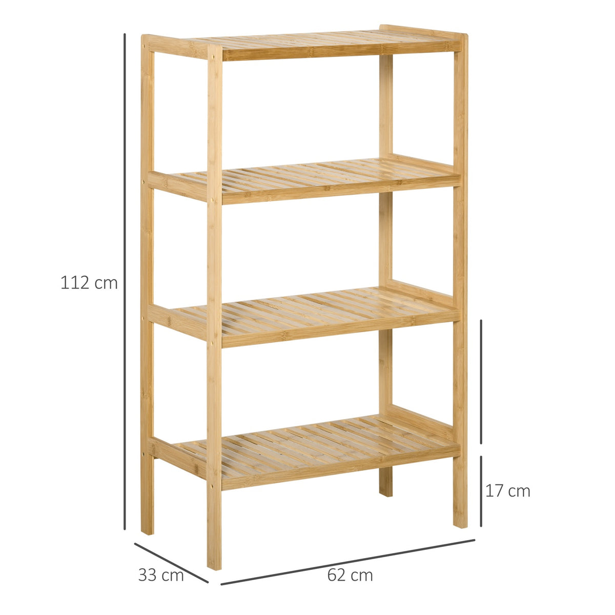 Beach Shelf 4 Tier Bamboo Bookshelf, Office Shelf, Storage Shelf, File Shelf, Kitchen Shelf, Natural, 62X33X112Cm