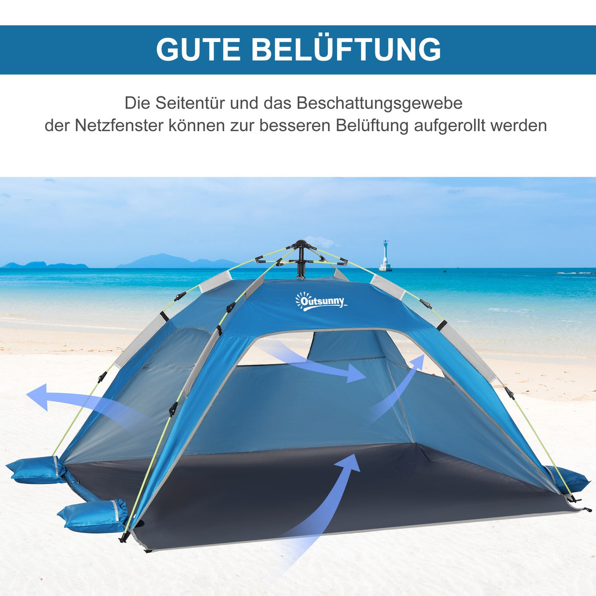Beach Shelter Pop Up Beach Tent for 1-2 People with Sun Protection Beach Shade with Zip Door, Carry Bag for Family, Picnic, Beach, Sky Blue
