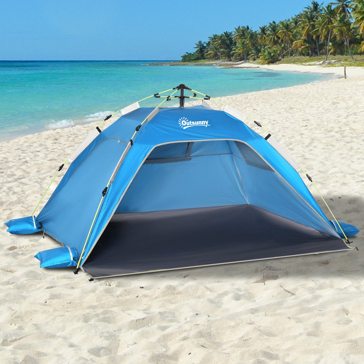 Beach Shelter Pop Up Beach Tent for 1-2 People with Sun Protection Beach Shade with Zip Door, Carry Bag for Family, Picnic, Beach, Sky Blue