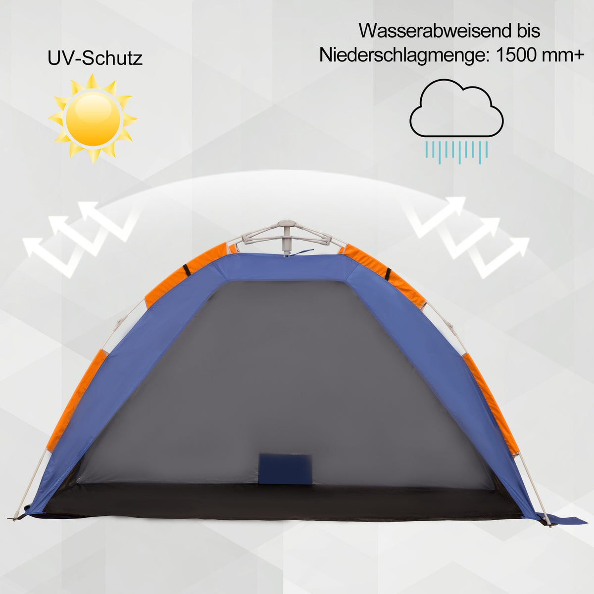 Beach Shelter Pop Up Camping Tent With Mesh Window, Carry Bag, For 2-3 People, Fiberglass, 210X140X120Cm