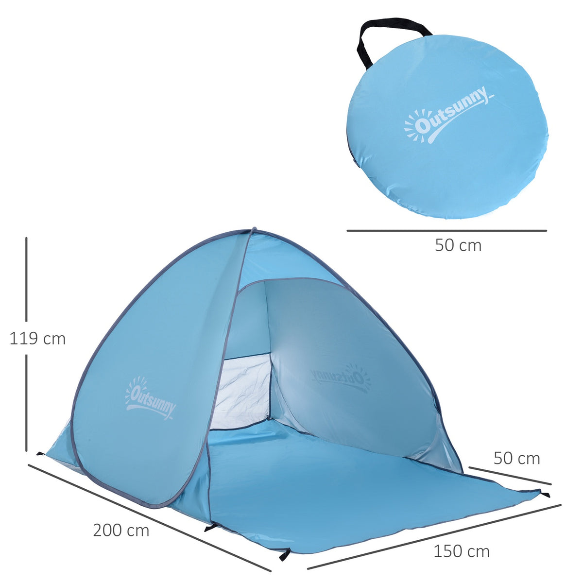 Beach Shelter Quick Assembly Beach Tent Pop Up Tent, Automatic, Polyester, Blue, 200X150X119Cm