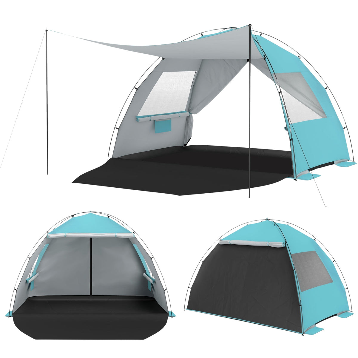 Beach Tent Sun Shelter, UPF50+, 3-4 Person, Extended Floor
