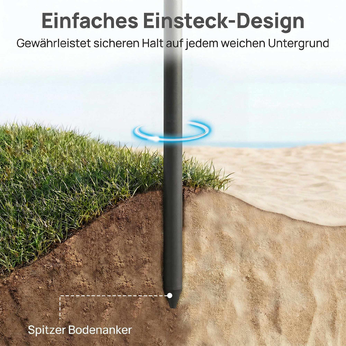 Beach Umbrella Ø150 cm, Adjustable Tilt, Sand Anchor, Beige