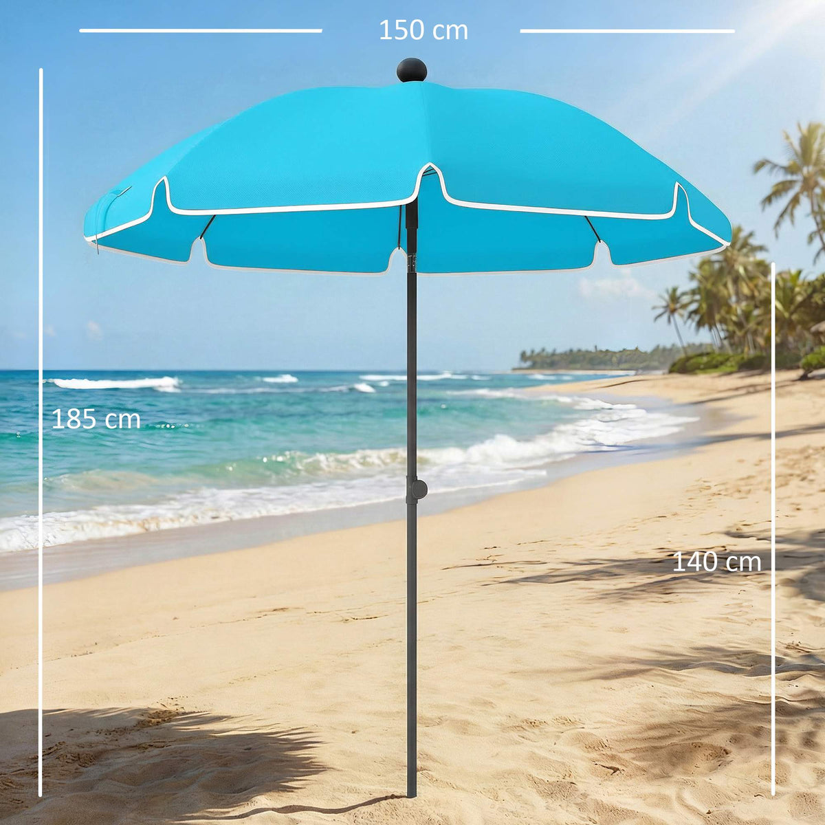 Beach Umbrella, 150cm, Adjustable Tilt, Sand Anchor, Blue